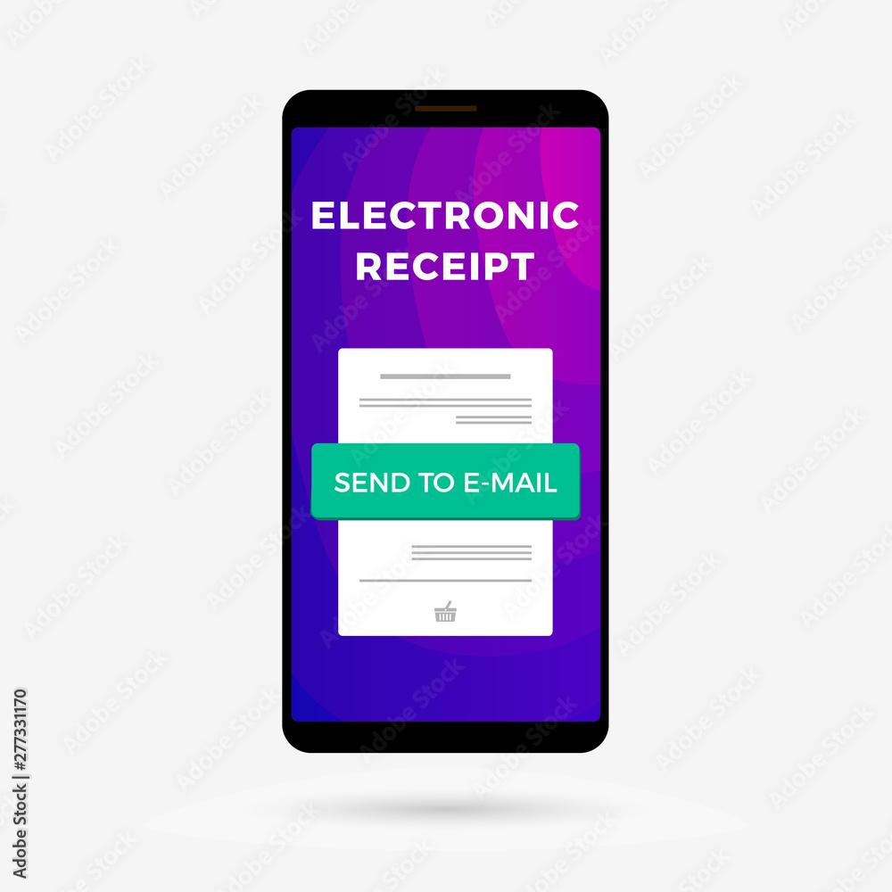 Electronic receipt flat vector concept icon of mobile payment, shopping, internet-banking. Digital Bill Invoice on the mobile screen.