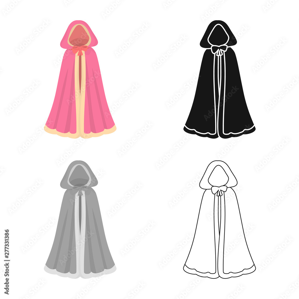 Vector illustration of cape and princess symbol. Set of cape and queen stock symbol for web. Vector illustration of cape and princess symbol. Set of cape and queen stock symbol for web.
