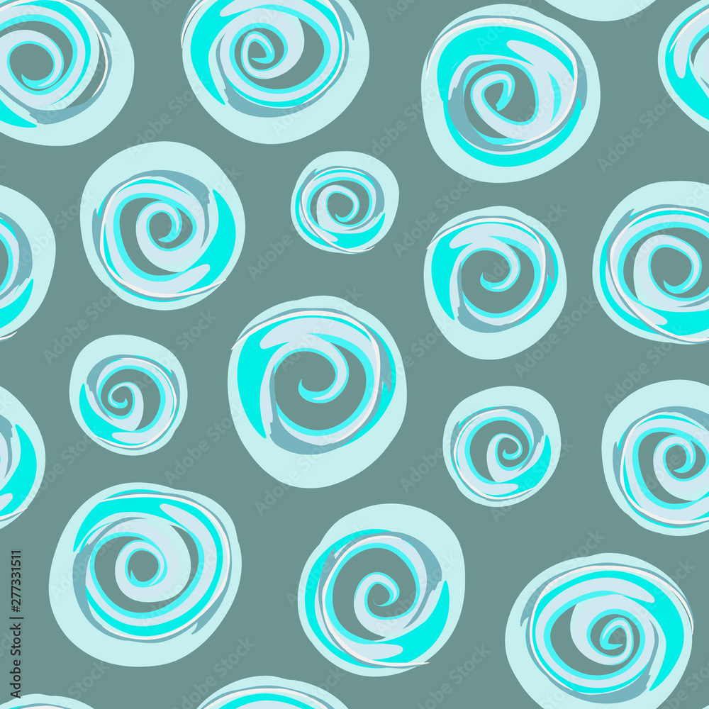 Seamless abstract pattern. Decorative seamless pattern with hand drawn shapes. Hand painted grunge doodles in cold colours. Endless ornament with spiral shapes, convoluted figures, snail shell shapes Seamless abstract pattern. Decorative seamless pattern with hand drawn shapes. Hand painted grunge doodles in cold colours. Endless ornament with spiral shapes, convoluted figures, snail shell shapes