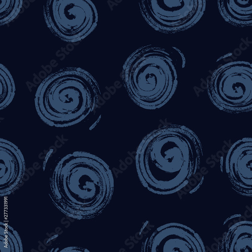 Seamless abstract pattern. Decorative seamless pattern with hand drawn shapes. Hand painted grunge doodles in cold colours. Endless ornament with spiral shapes, convoluted figures, snail shell shapes