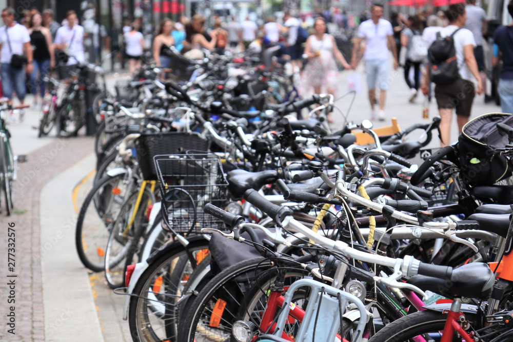 Bicycle parking in Europe with a blurred background Bicycle parking in Europe with a blurred background