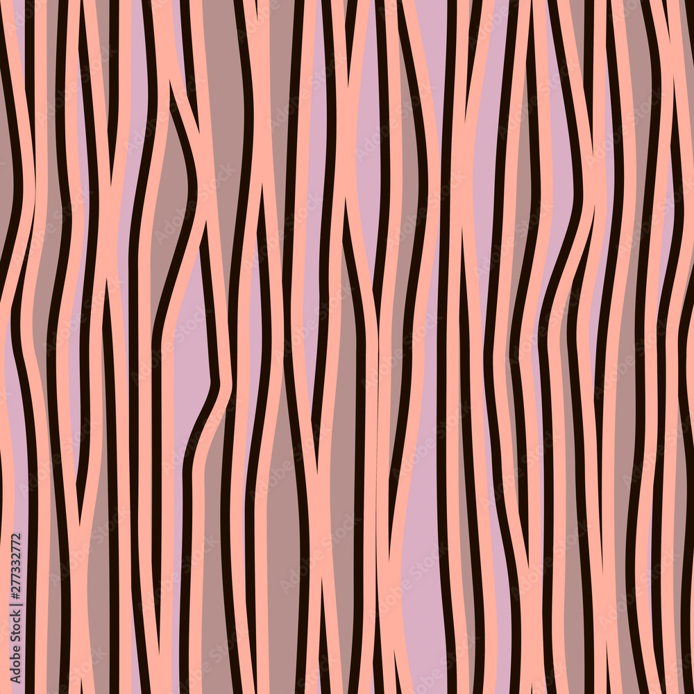 Abstract seamless pattern with vertical curved lines. Background with uneven parallel stripes. Ornament in lilac and peach colors. Abstract seamless pattern with vertical curved lines. Background with uneven parallel stripes. Ornament in lilac and peach colors.