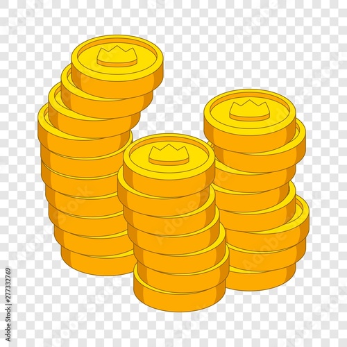 Stacks of coins with crown icon. Cartoon illustration of stacks of coins with crown vector icon for web