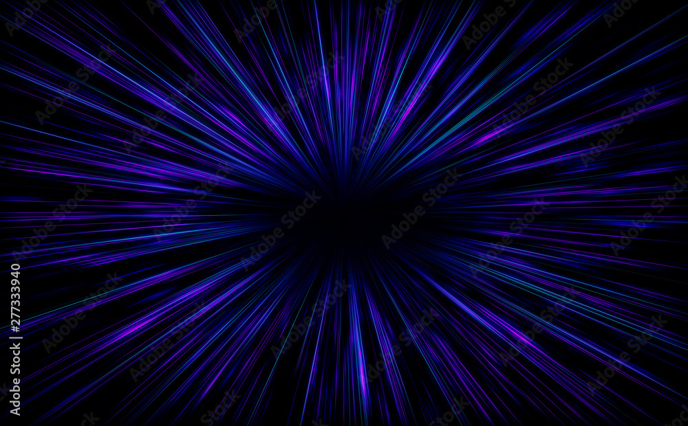 Shiny Particles Space Explosion Retro Sci-Fi Neon radial lines Background Futuristic speed light zoom of the 80`s. Digital Cyber Surface. Suitable for design in the style of the 1980`s
