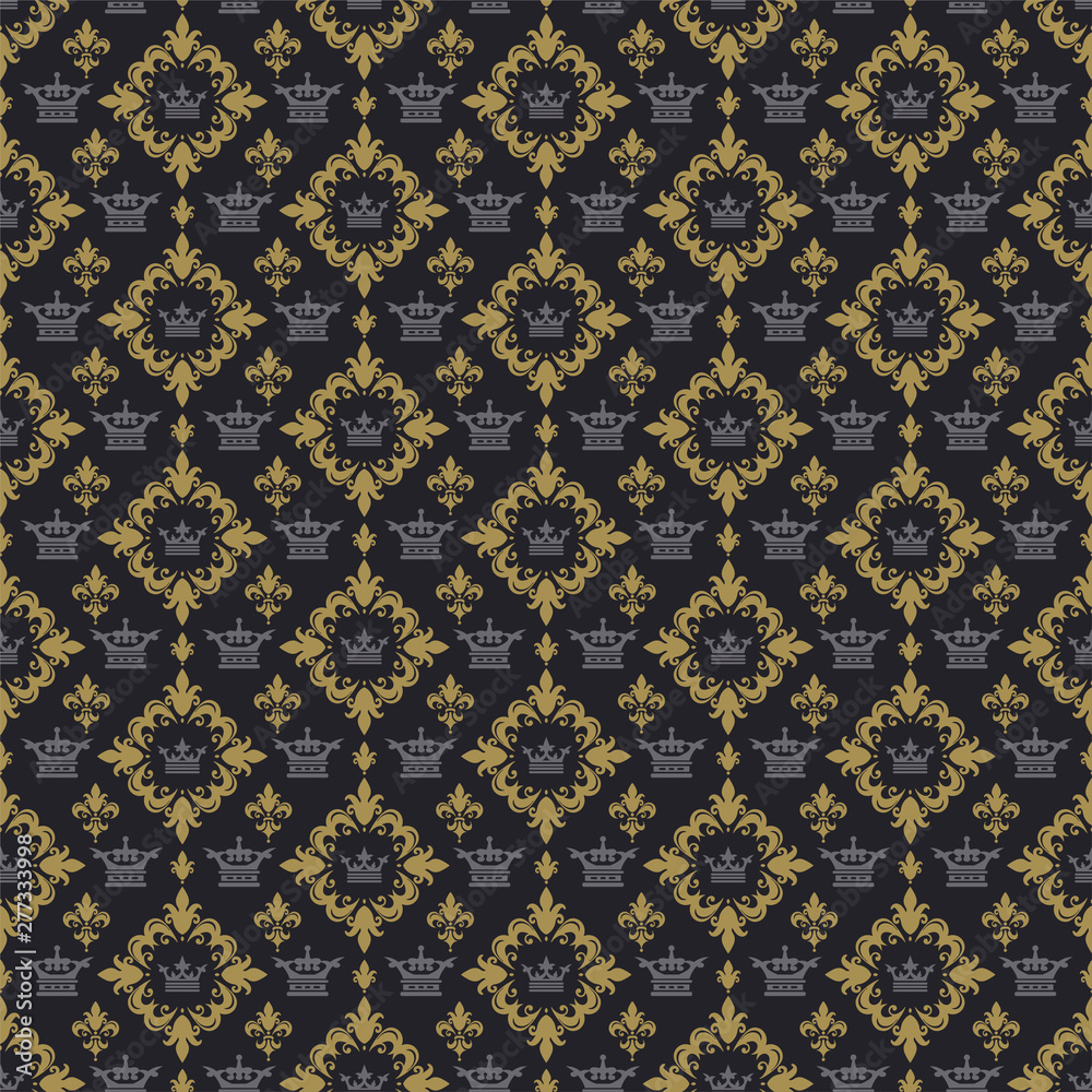 Royal background pattern. Retro style background image. Dark seamless pattern
