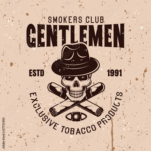 Gentlemen smokers club vector emblem with skull