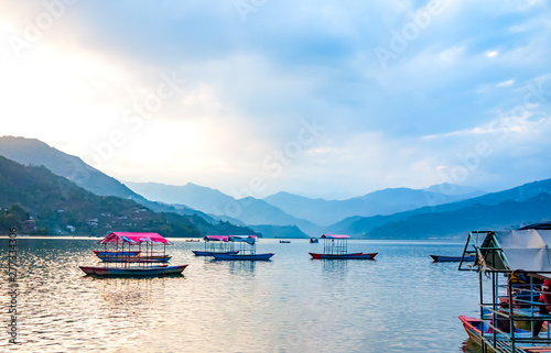 Nature background with lake Phewa, Nepal