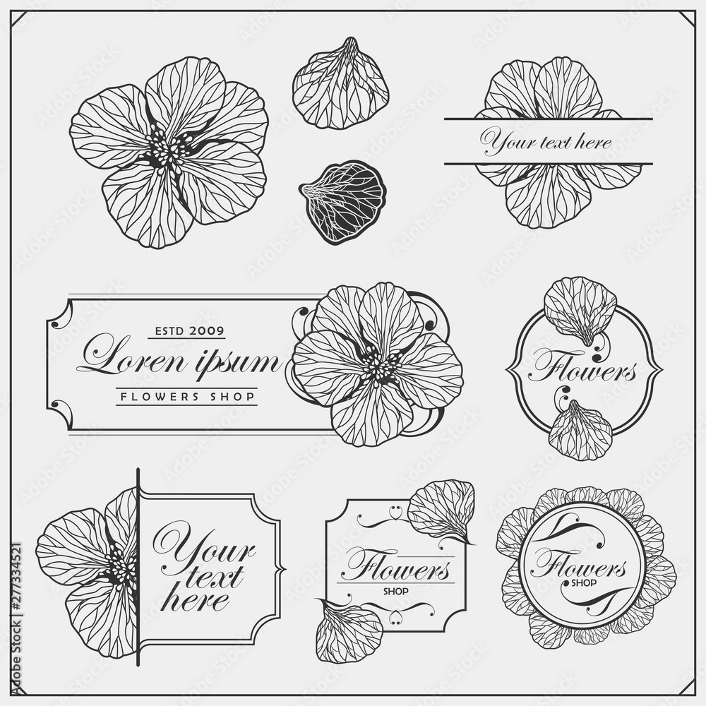 Set of invitation and wedding card design elements. Floral decorative poster, greeting card. Vintage elegant design. Set of invitation and wedding card design elements. Floral decorative poster, greeting card. Vintage elegant design.