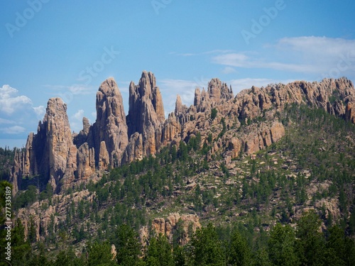 Stunning rock formations on the mountains seen along Needles Highway at Custer State Park, South Dakota.