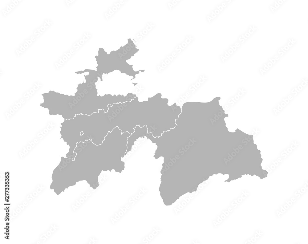 Vector isolated illustration of simplified administrative map of Tajikistan. Borders of the provinces (regions). Grey silhouettes. White outline