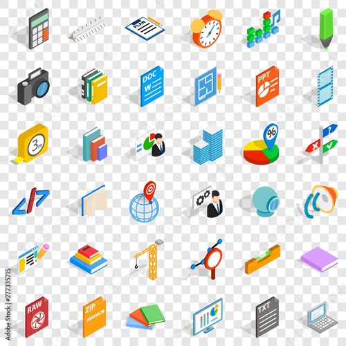 Printing icons set. Isometric style of 36 printing vector icons for web for any design