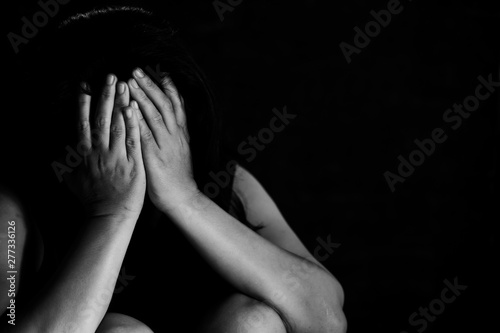 Fear, loneliness, depression, abuse, addiction concept about violence against women