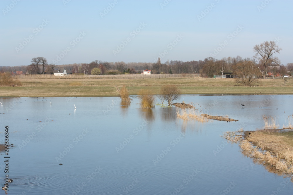 Hochwasser der Lippeaue in Lippetal Büninghausen, Nordrhein-Westfalen