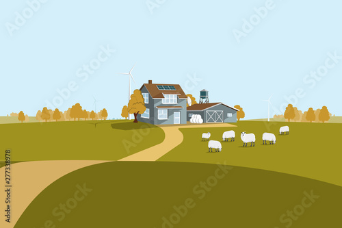 Modern smart farm using renewable energy. Digital agriculture. Vector illustration	