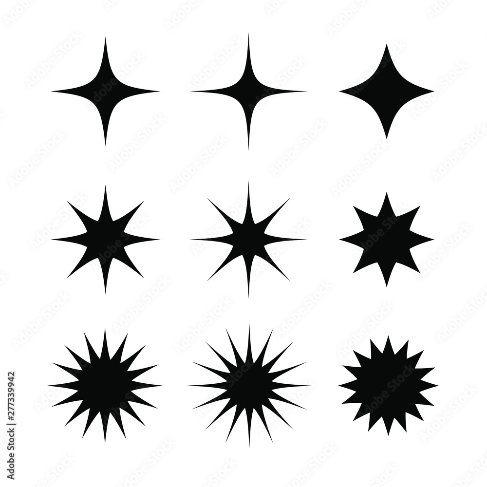 Fototapeta premium Stars sparkles vector collection. Glowing light effect