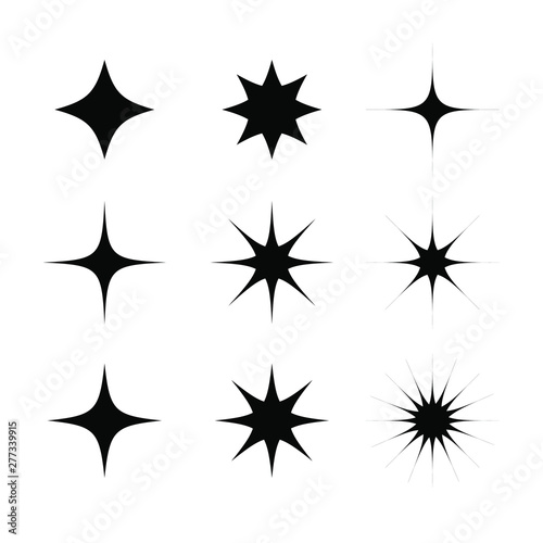 Black stars sparkles vector collection. Bright firework  decoration twinkle  shiny flash. 