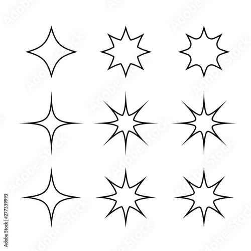 Decoration elements set. Outline glowing light effect stars and bursts