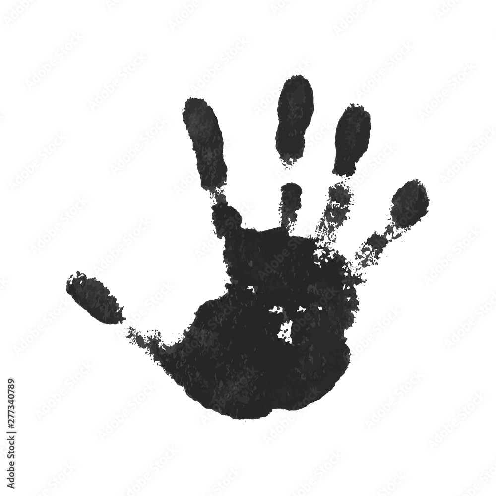 Hand print isolated on white background. Black paint human hands.  Silhouette of child, kid, young people handprint. Stamp fingers and palm  shape. Abstract design. Grunge texture. Vector illustration Stock Vector |  Adobe