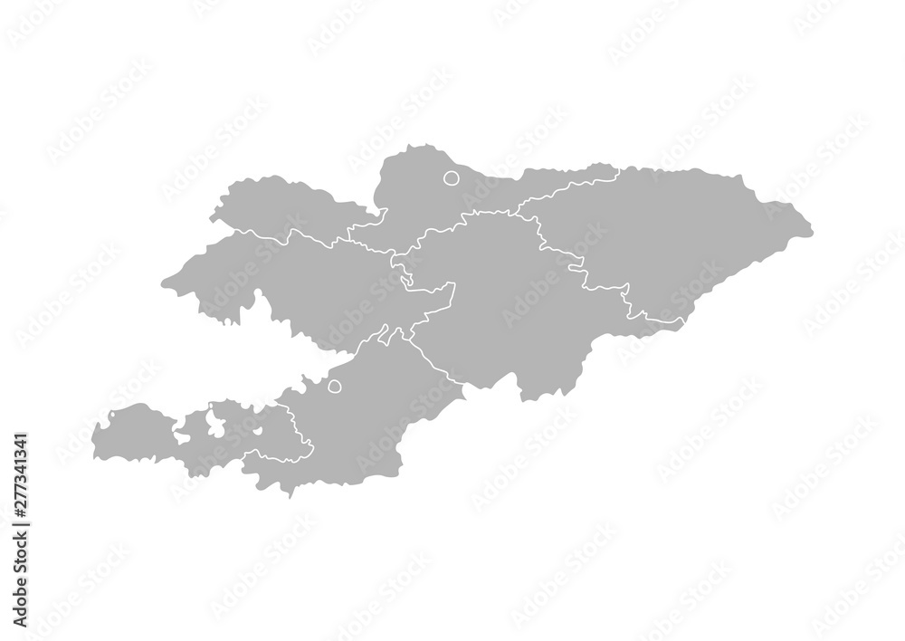 Vector isolated illustration of simplified administrative map of Kyrgyzstan﻿. Borders of the provinces (regions). Grey silhouettes. White outline