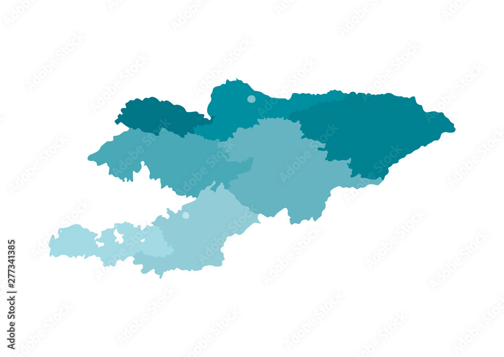Vector isolated illustration of simplified administrative map of Kyrgyzstan﻿. Borders of the regions. Colorful blue khaki silhouettes