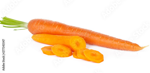 Sliced fresh carrots isolated on white background