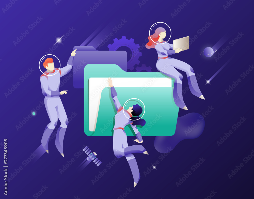 Obraz premium People in Spacesuits With Big Folder