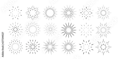 Collection of abstract burst emblems. Outline icon set of happy new year firework