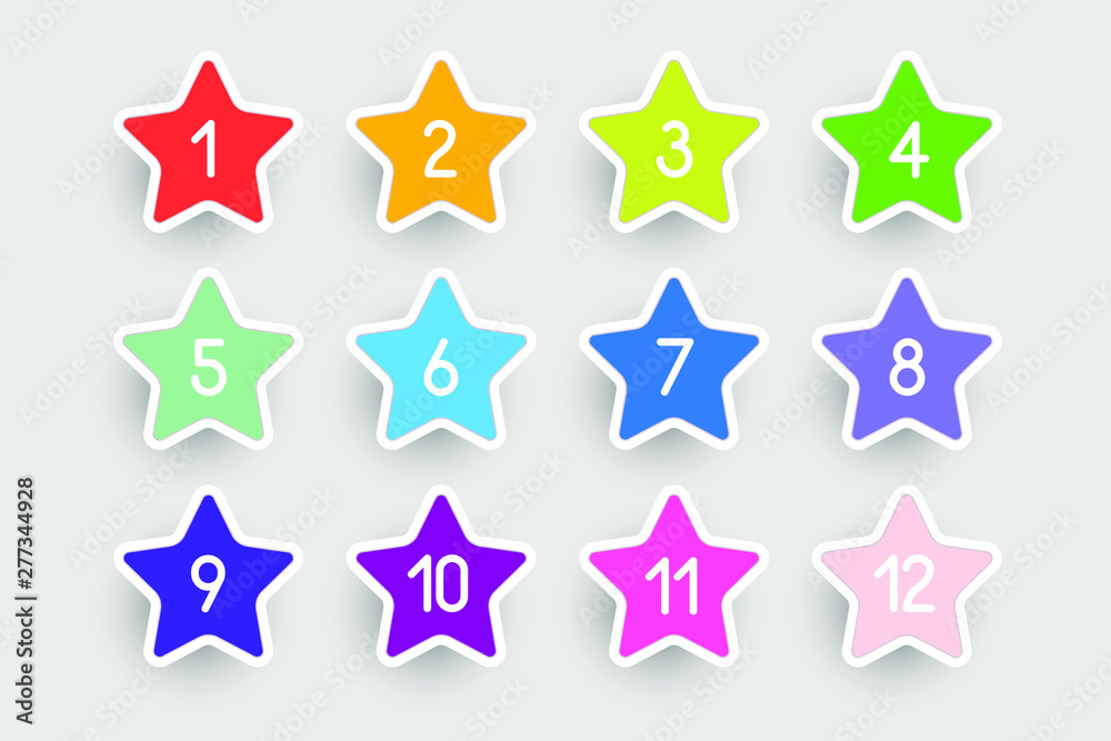3d colorful star bullet points set 1 to 12. Art design. 3d colorful star bullet points set 1 to 12. Art design.