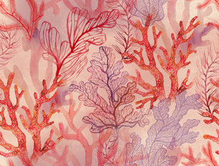 Wandcirkels Zee patronen Aquarel koralen onderwaterwereld patroon  © Арина Трапезникова