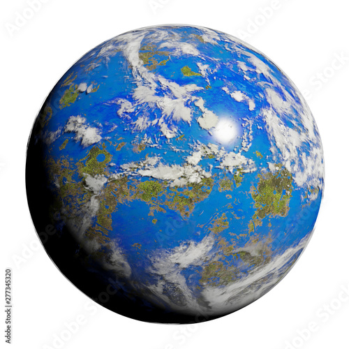Fototapeta Naklejka Na Ścianę i Meble -  Earth like alien planet, friendly exoplanet with surface life isolated on white background