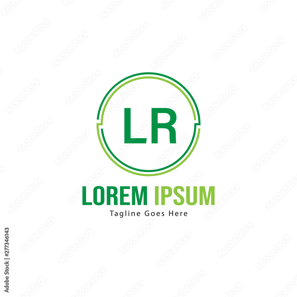 Initial LR logo template with modern frame. Minimalist LR letter logo vector illustration