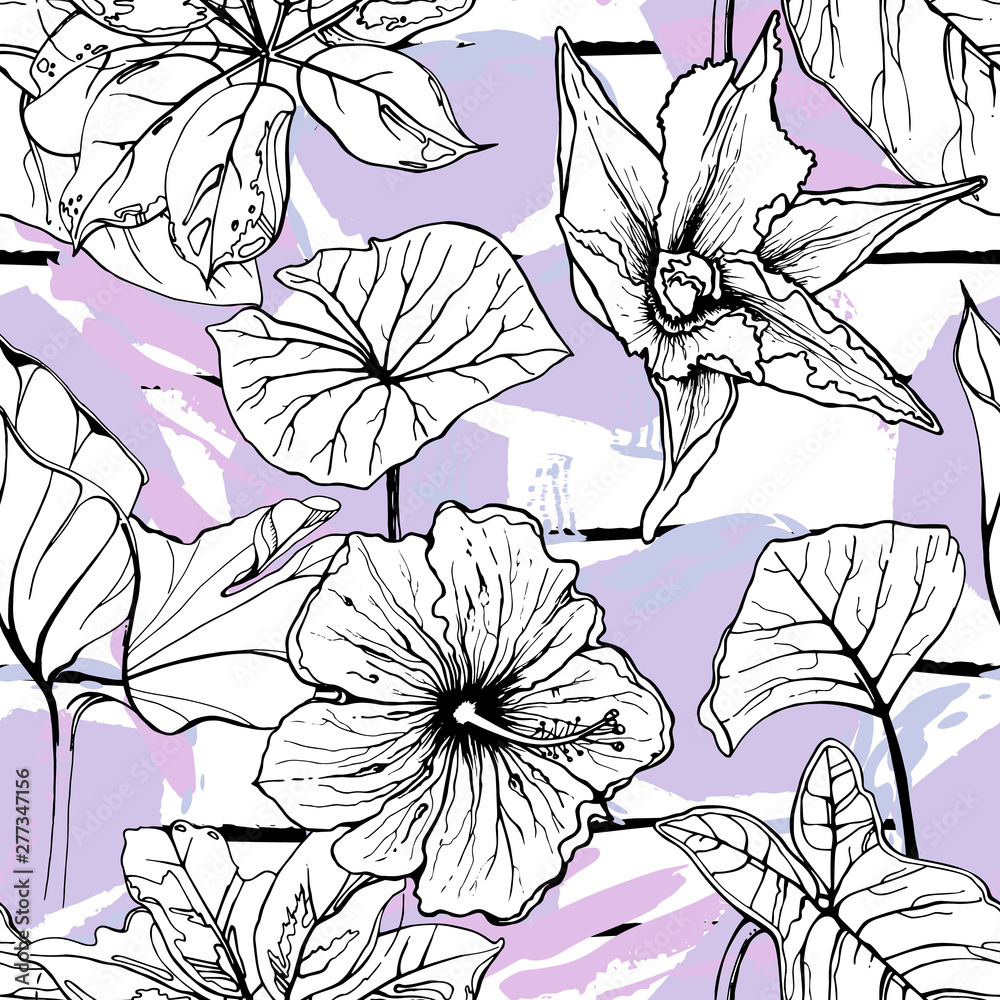 Fototapeta premium Tropical, stripe, animal motif. Seamless pattern