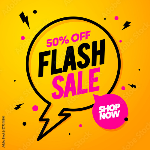 Vector illustration flash sale, banner design template, speech bubble tag with bolt