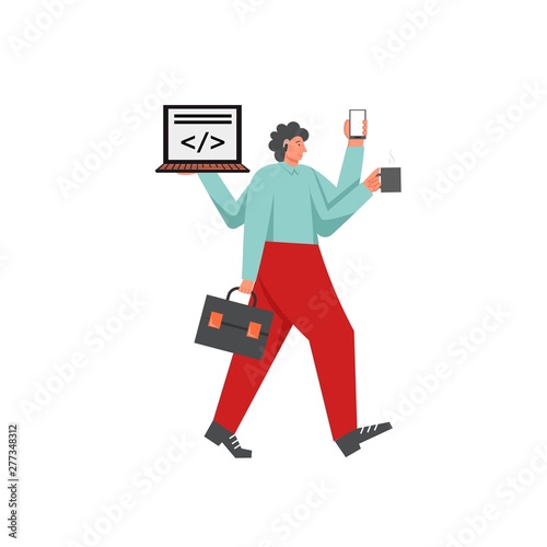 Busy businessman, vector flat style design illustration