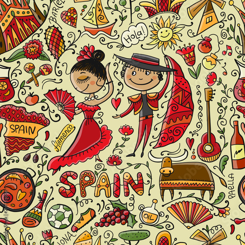 Travel to Spain. Seamless pattern for your design