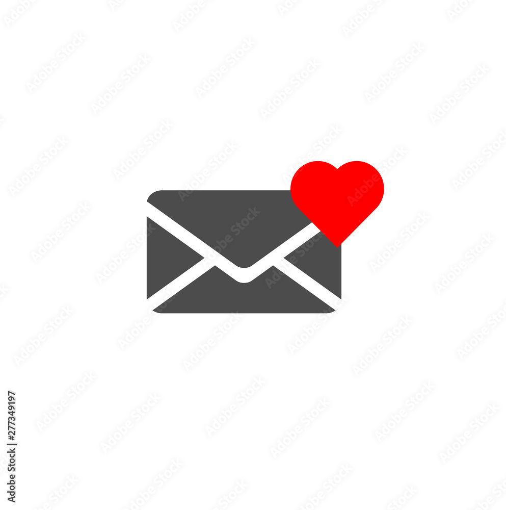 Vector icon new message - flat design closed envelope with heart isolated. Romantic recognition for Valentine's Day. Web icon for smartphone and website Vector icon new message - flat design closed envelope with heart isolated. Romantic recognition for Valentine's Day. Web icon for smartphone and website