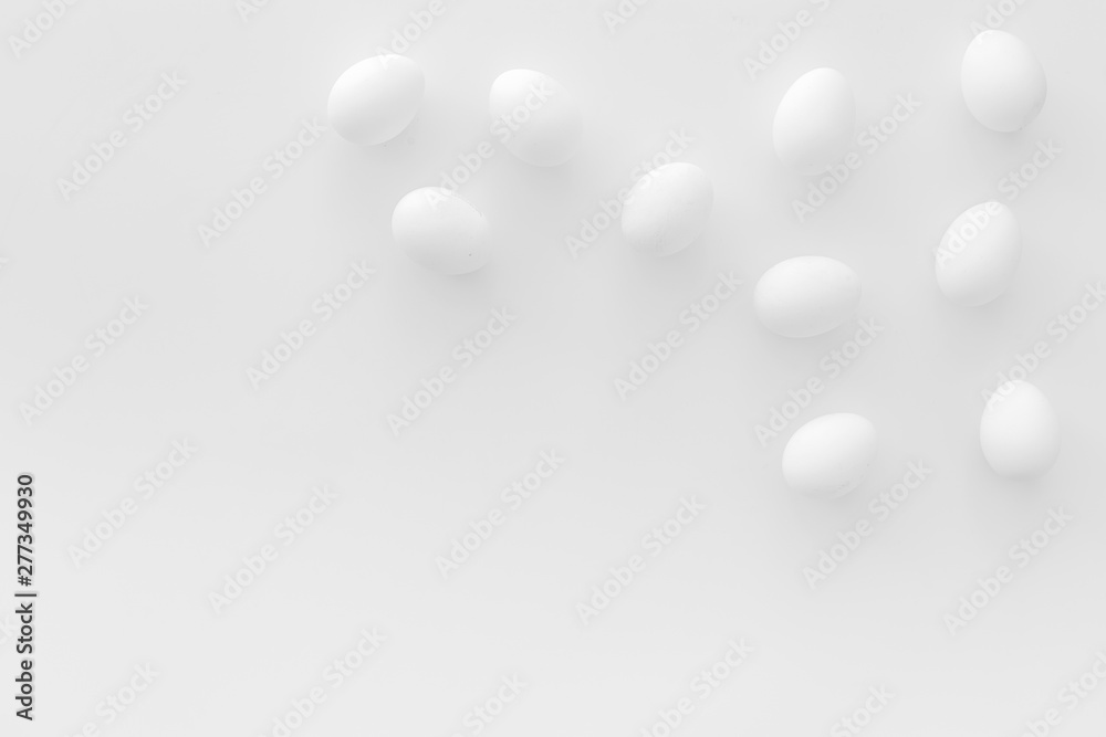 Farm products design for blog with eggs on white background top view space for text Farm products design for blog with eggs on white background top view space for text