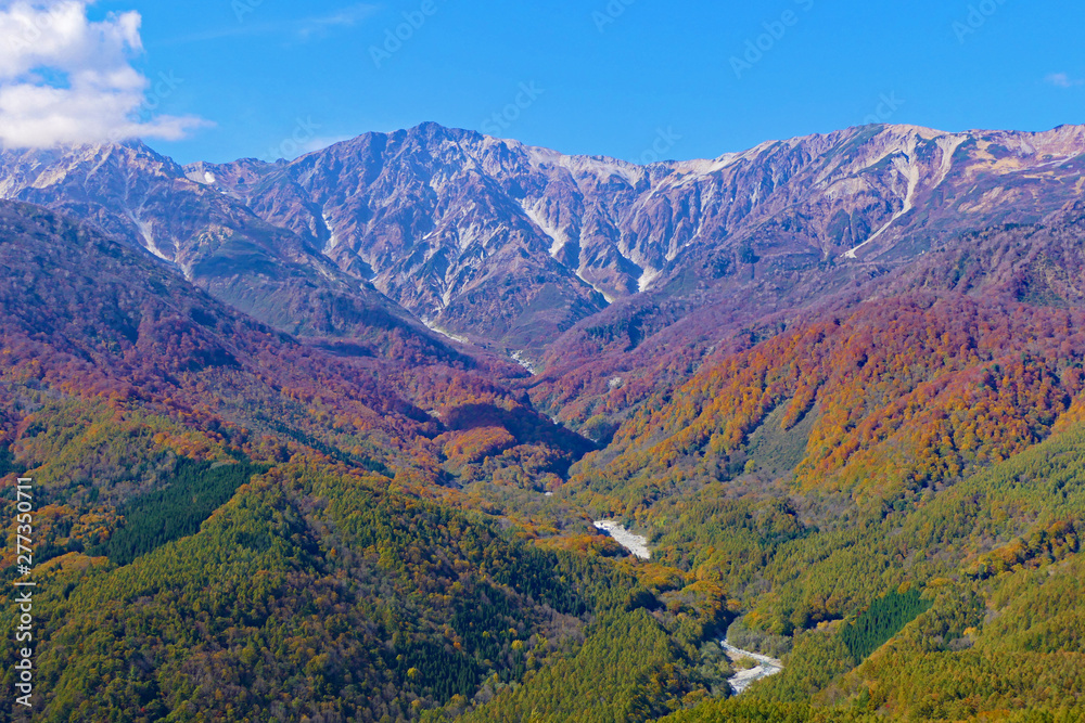 秋の北アルプス、白馬岳。中部山岳国立公園。白馬　長野　日本。１０月下旬。