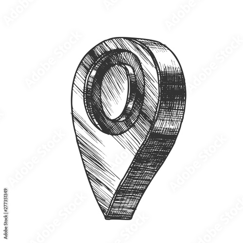 Navigation Map Pointer Gps Location Symbol Vector. Showing Starting Current Point Of Departure Position On Map. Navigator Element Marker Monochrome Hand Drawn In Vintage Style Cartoon Illustration