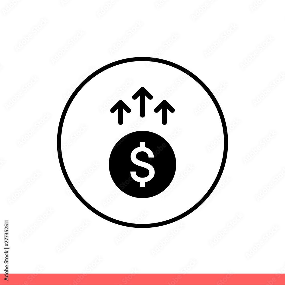 Money increase vector icon, up salary sign. Simple, flat design isolated on white background for web or mobile app Money increase vector icon, up salary sign. Simple, flat design isolated on white background for web or mobile app