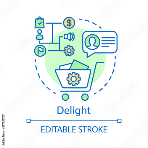 Delight concept icon. Inbound marketing method for customer idea thin line illustration. Marketing automation, conversations. Business strategy. Vector isolated outline drawing. Editable stroke