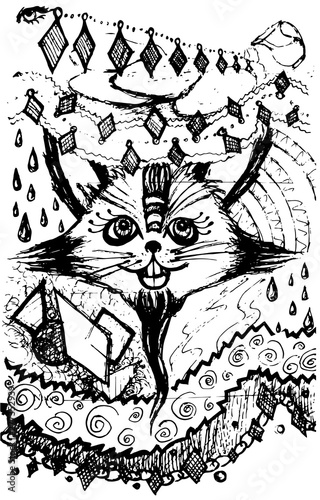 Hare with long beard illustration, coloring page photo