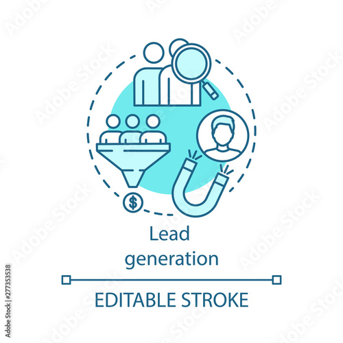 Lead generation blue concept icon. Digital marketing benefit idea thin line illustration. Advertising. List building. Attracting customers process. Vector isolated outline drawing. Editable stroke