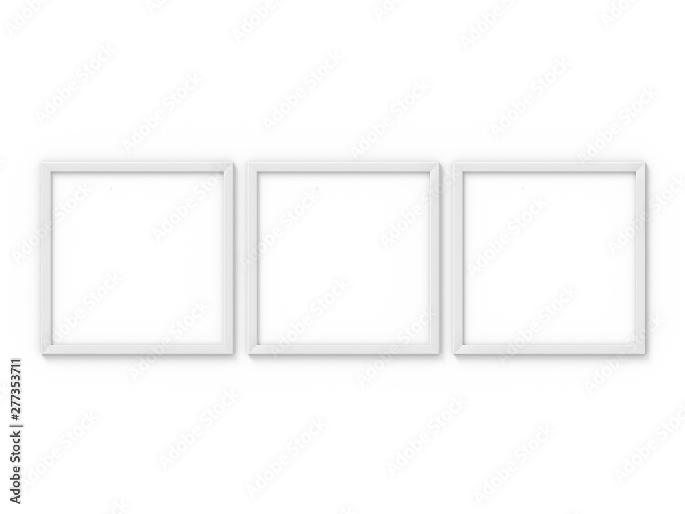 Set of 3 square white simple picture frame. Mockup for photography. 3D rendering Set of 3 square white simple picture frame. Mockup for photography. 3D rendering