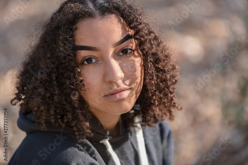 Sad Thoughtful Mixed Race Biracial African American Teenager Girl Woman