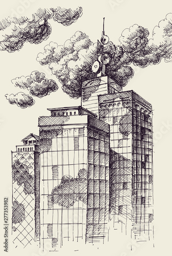 Skyscrapers over cloudy sky wallpaper