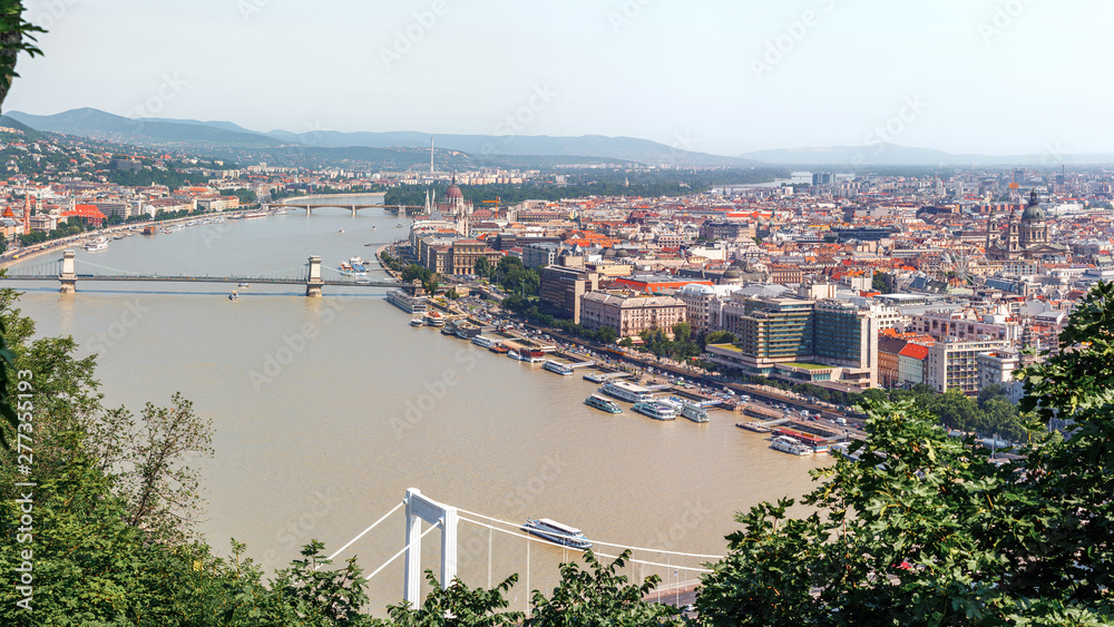 Panoramic view from above to the historic Budapest city and Danube river in Hungary, Budapest cityscape