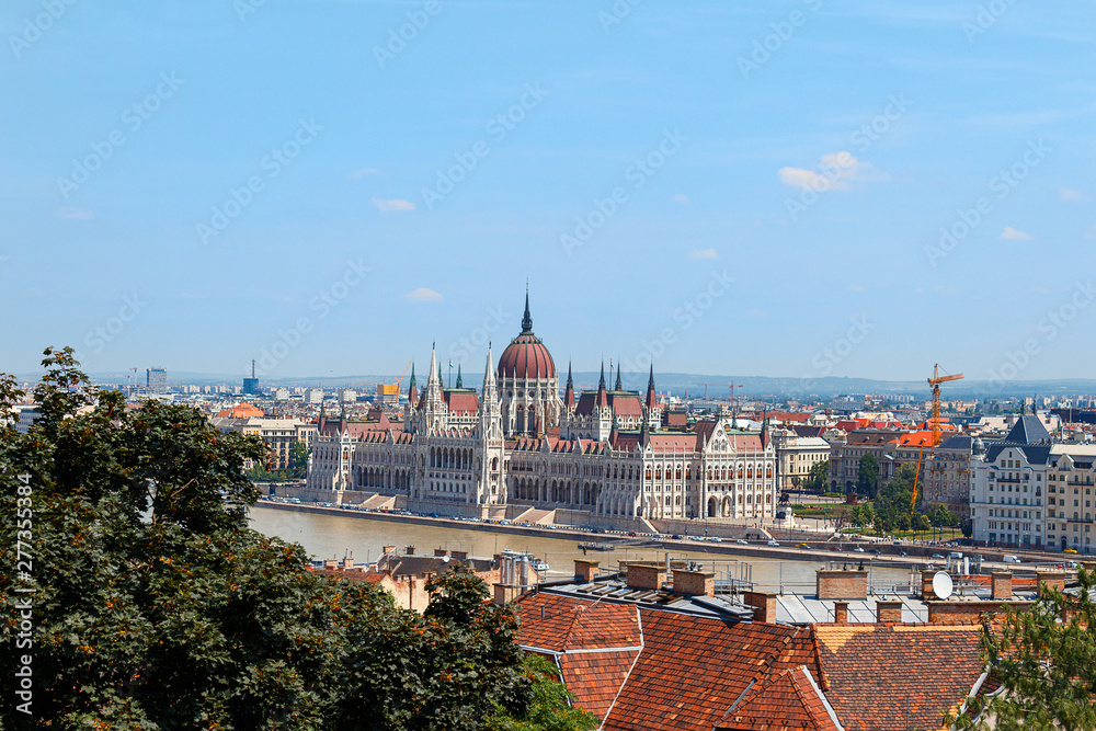Panoramic view of Budapest cityscape with a parliament building and Danube river, Hungary