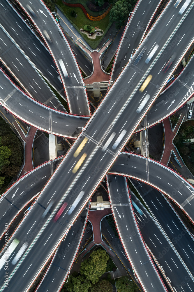 Aerial view of highway and overpass in east Yan`an road, Shanghai city