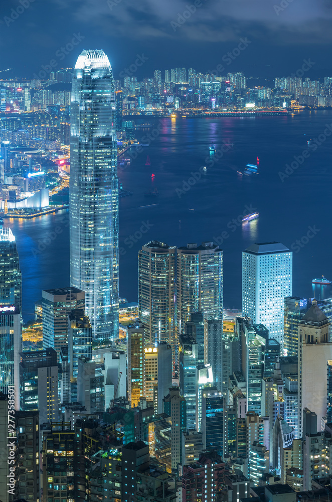 Victoria harbor of Hong Kong City at night